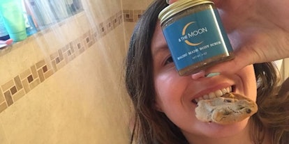 Rachel Varina eats a cookie in the shower while trying the Malibu Made Body Scrub by C & The Moon fo...