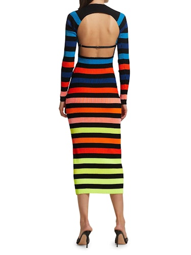 Rainbow Striped Ribbed Midi Dress