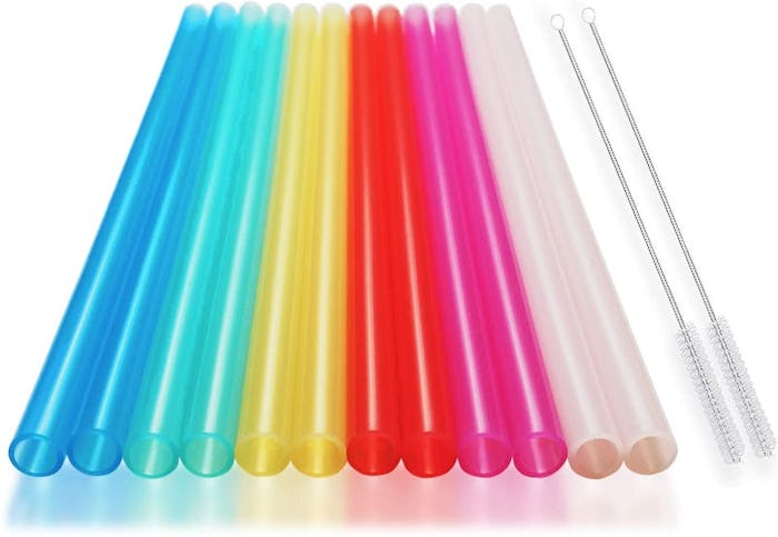 HT-INTL Silicone Straws With Cleaning Brushes (14 Pieces)