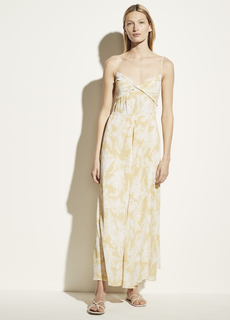 Wheat Twist Knot Drape Dress in Balm