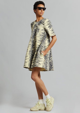 Print Denim Dress in Pale Banana