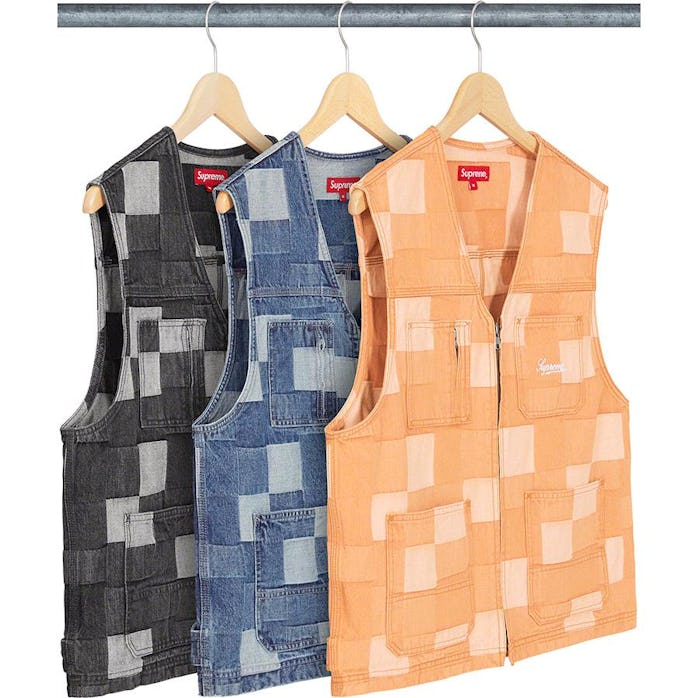Supreme denim patchwork vest