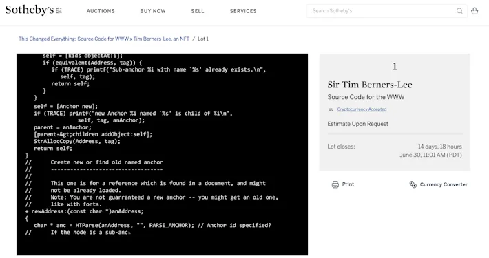 Source code for the original web browser is being sold as an NFT