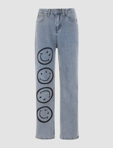 Face Print Straight Jeans