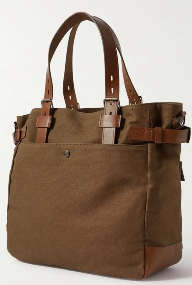 Belstaff Touring Leather-Trimmed Canvas Tote Bag