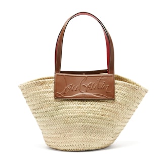 Christian Louboutin Leather-Trim Woven Straw Basket Bag