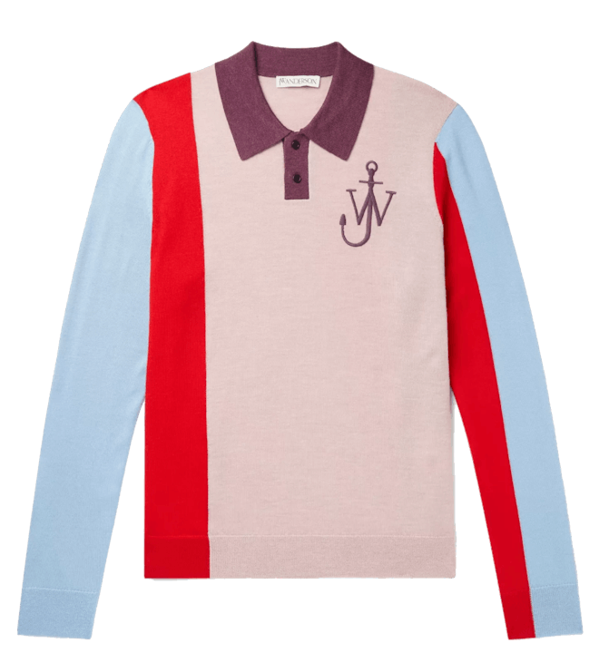 JW Anderson Logo-Embroidered Colour-Block Wool Polo Shirt