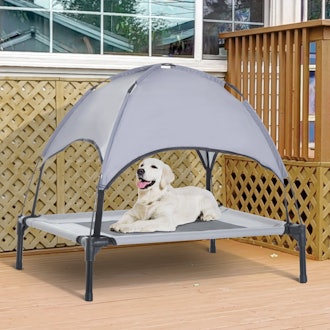 PawHut Elevated Portable Dog Cot Cooling Pet Bed With UV Protection Canopy Shade