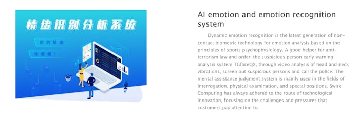 Screenshot of Taigusys AI emotion recognition product website