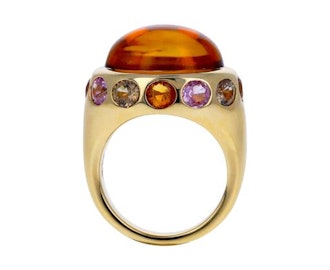 Brent Neale Dark Orange Citrine and Sapphire Ring