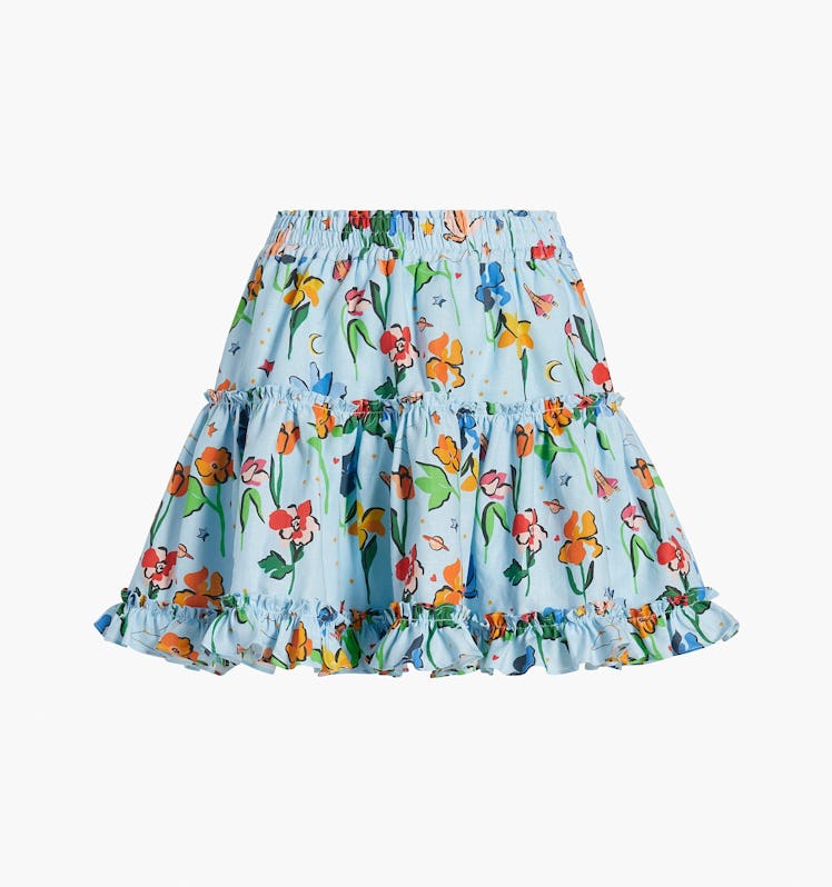 The Paz Skirt in Light Blue Space Floral Linen