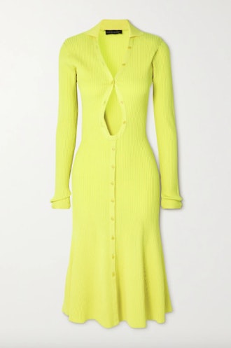 David Koma Cutout neon ribbed-knit midi dress