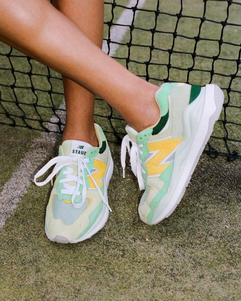 Green and yellow sneaker from the New Balance x STAUD collaboration.