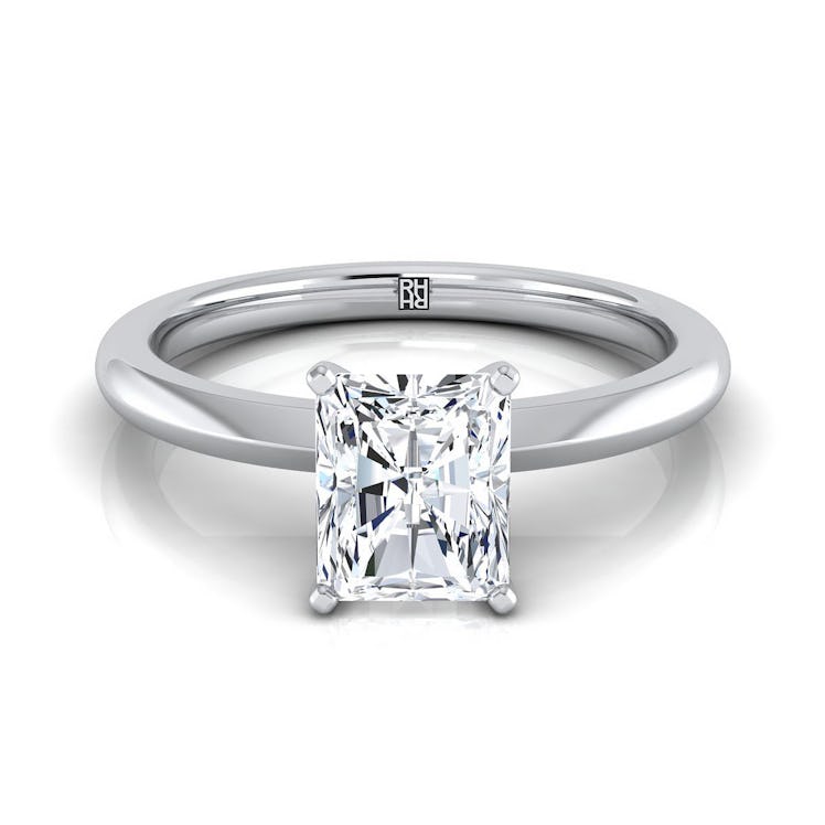 White Gold Radiant Cut Center Petite Knife Edge Solitaire Engagement Ring