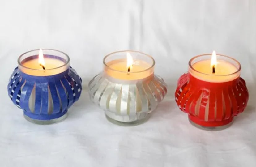 Decorative votives are a 4th of July craft to make with kids.