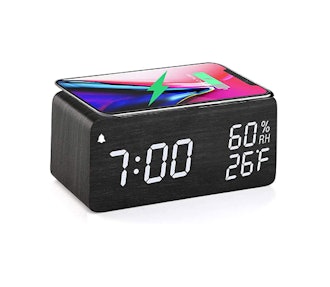 JALL Wooden Digital Alarm Clock with Wireless Charging