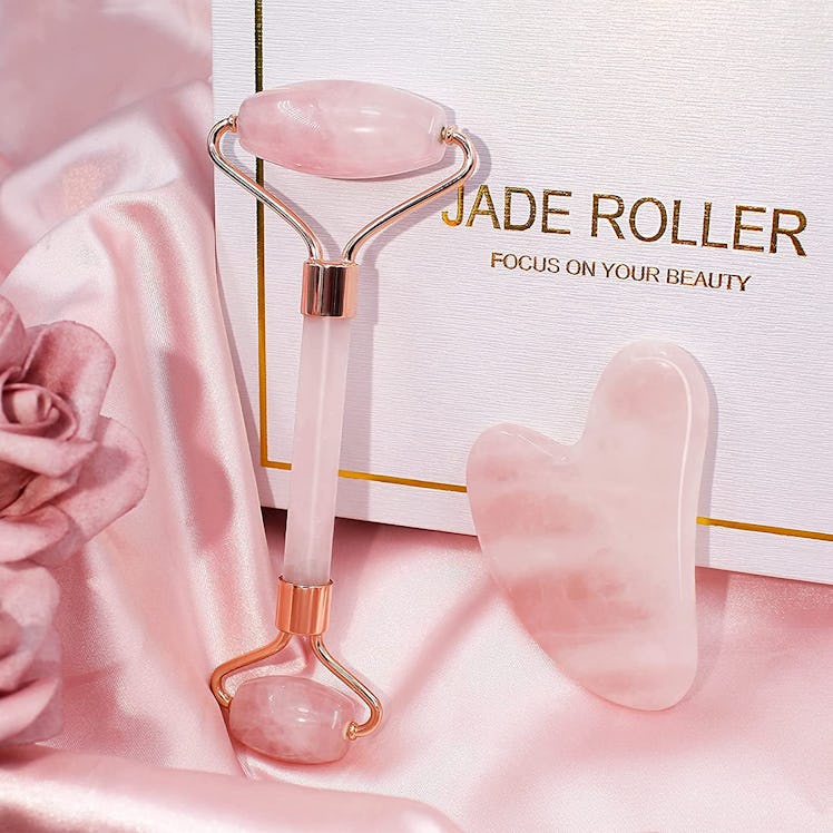 BAIMEI Rose Quartz Jade Roller & Gua Sha Set