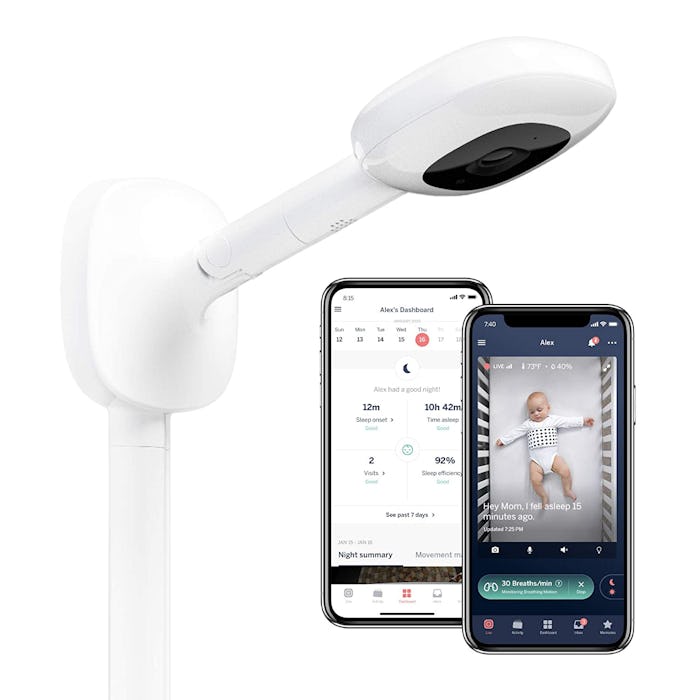 Mounted baby monitor camera and feed view on cell phone