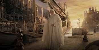 Gandalf leading the journey to the Undying Lands in Lord of the Rings: Return of the King