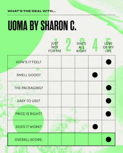 Elite Daily's What's The Deal With scorecard for the entire Uoma by Sharon C. beauty line