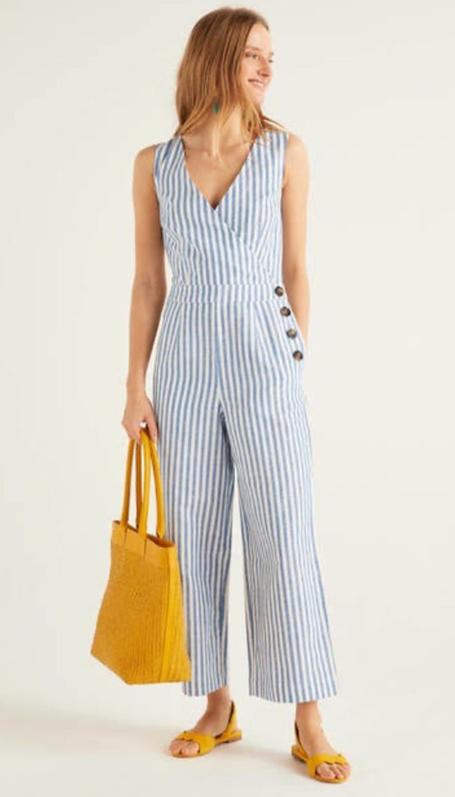 Dorothea Wrap Jumpsuit, Bold Blue Ivory Stripe