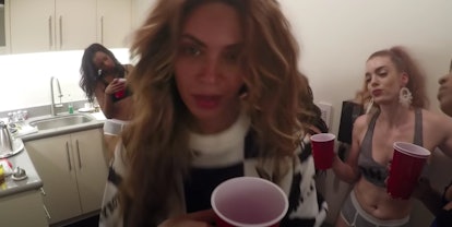 Beyonce drinks with her friends in the music video for "7/11." 