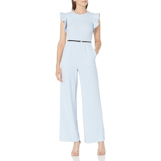 Calvin Klein Belted Jumpsuit with Flutter Sleeves