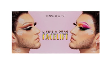 Manny Gutierrez, aka Manny MUA, posing in two drag looks on the cover of Lunar Beauty's new Life's A...