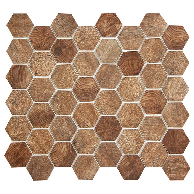 Hexacycle Teak Wood Hexagon Recycled Glass Tile