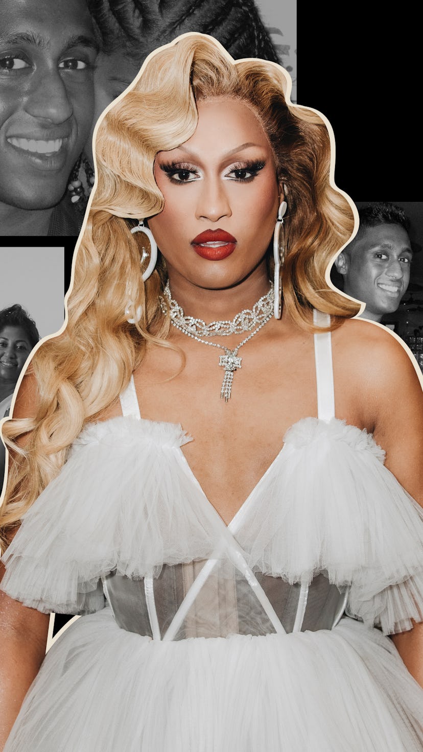 Priynaka with long wavy blond hair, a silver choker, a silver necklace and loop earrings and a white...
