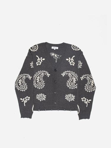 Knit Paisley Cardigan Sweater In Dark Gray