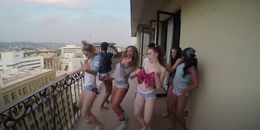 Beyonce and her gal pals dance on a balcony in the video for "7/11."