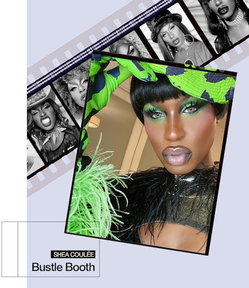 Shea Couleé poses for a selfie in a green and black look.