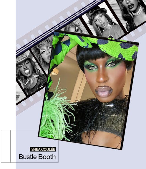 Shea Couleé poses for a selfie in a green and black look.