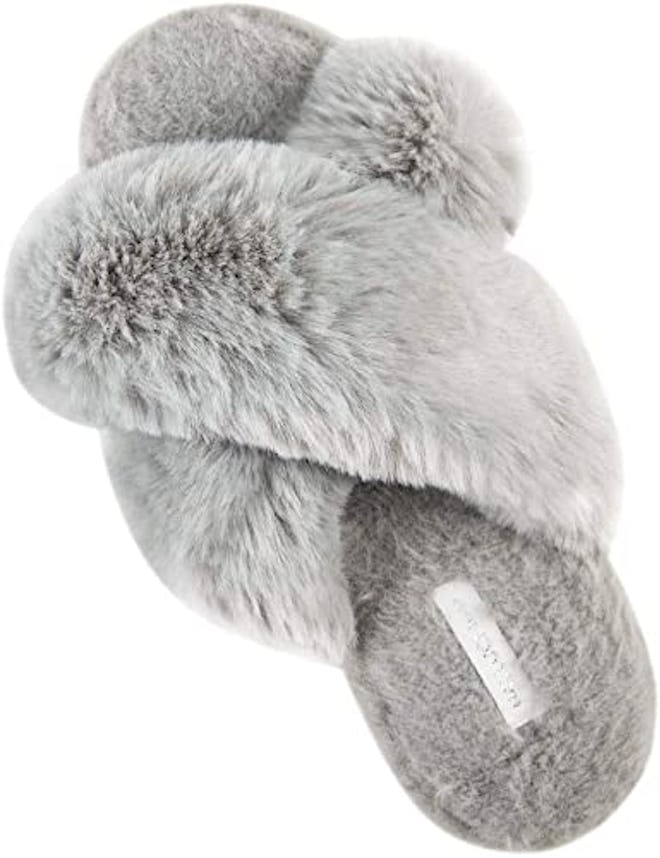 HALLUCI Cross Band Plush Fleece Indoor/Outdoor Slippers