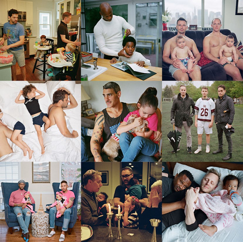 A collage of pictures of gay dads and their children