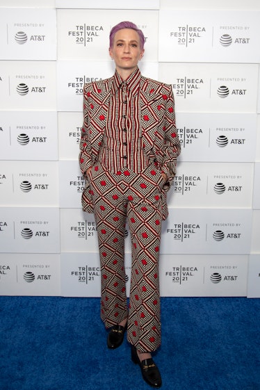 Megan Rapinoe in a multicolored suit at the Tribeca Film Festival 