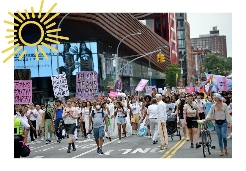 People participate in the Brooklyn Liberation march to protect trans youth on June 13, 2021.