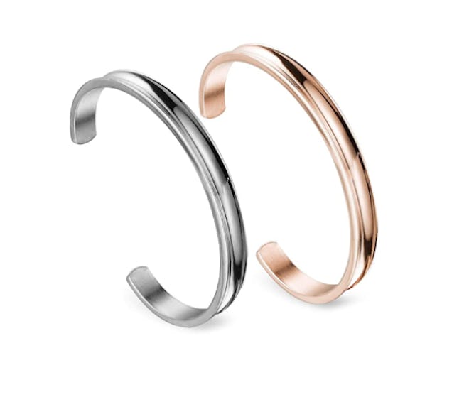 Zuo Bao Stainless Steel Bracelet Grooved Cuff Bangle