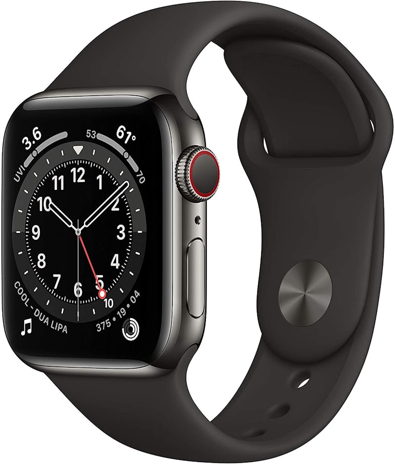 An Apple Watch Series 6 in graphite, one of many Apple Amazon Prime Day deals.