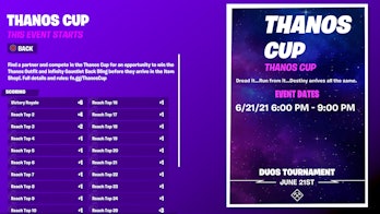 fortnite thanos cup start time