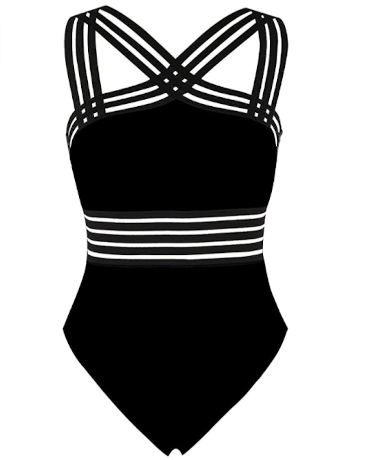 Hilor One Piece Front Crossover Hollow Swimsuit