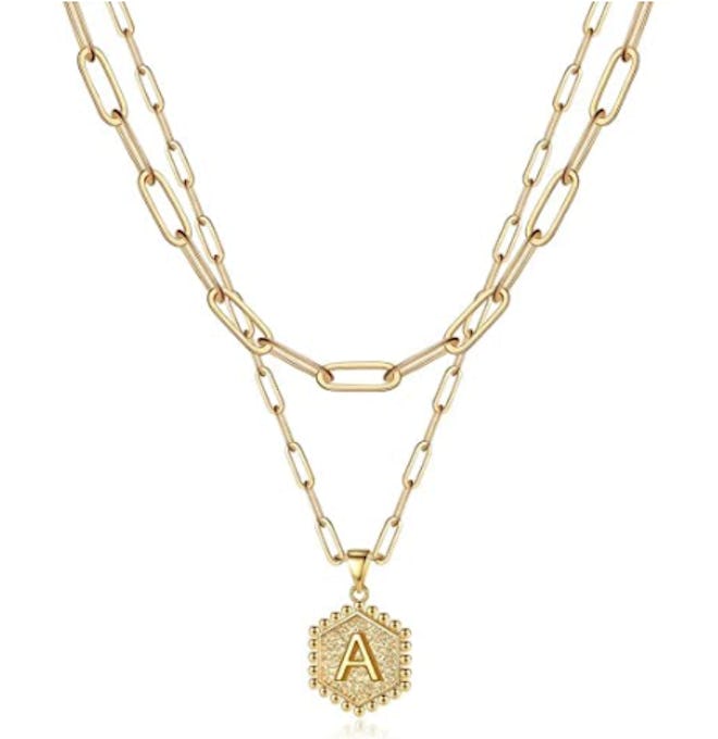 Dainty Layered 14k Gold Necklace with Initial