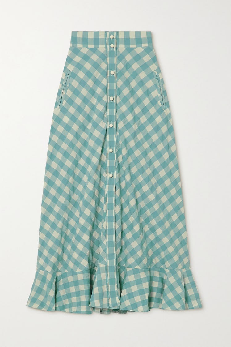 Olivia Ruffled Gingham Cotton Midi Skirt