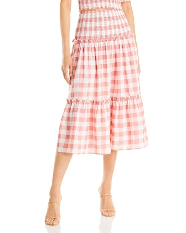 Gingham Print Midi Skirt