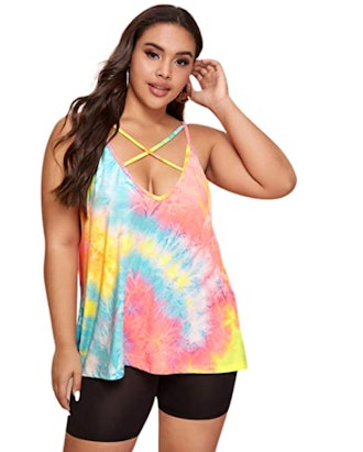 Romwe Plus Size Criss Cross Tank Top