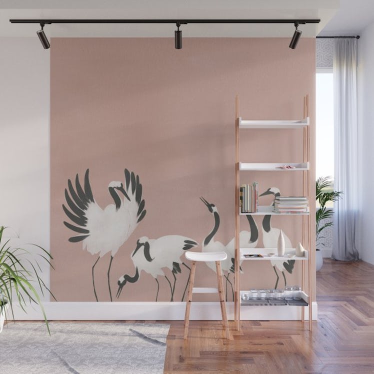 Crane Dance - Mauve Pink Wall Mural