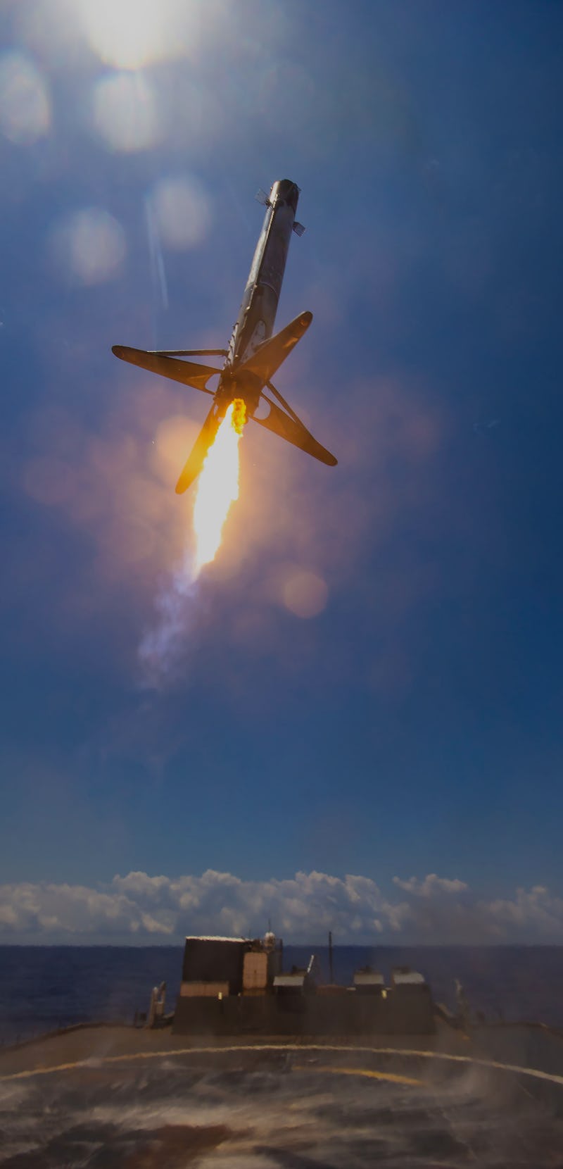 Falcon 9 rocket landing on drone ship at sea