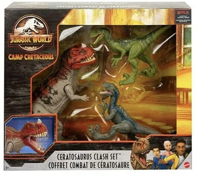 Jurassic World Camp Cretaceous Isla Nublar Ceratosaurus Clash Set with Ceratosaurus and 2 Velocirapt...