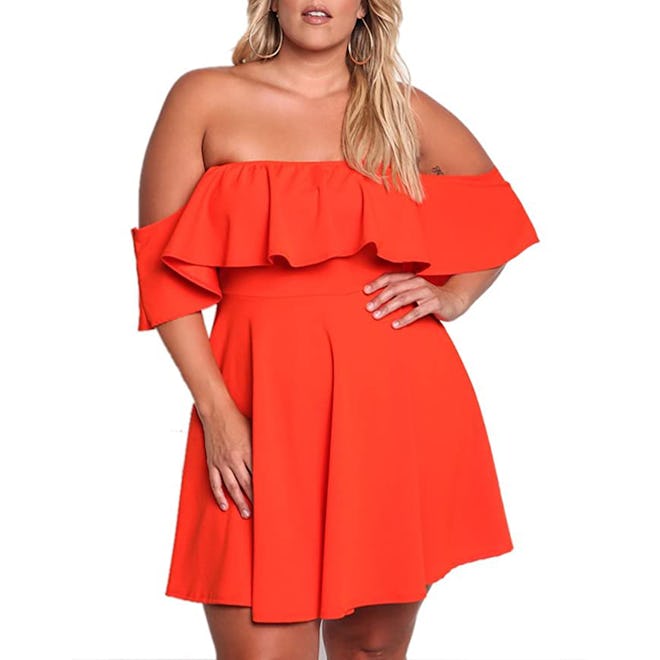 ROSIANNA Plus Size Off Shoulder Ruffle Mini Dress